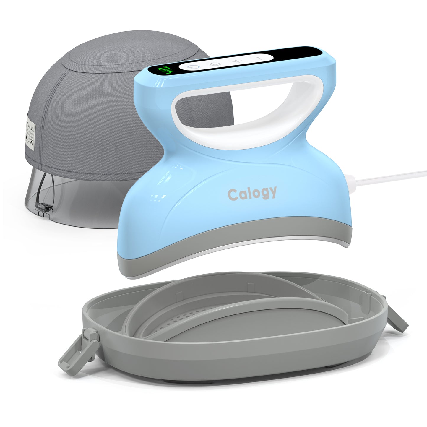 Calogy Hat Press Heat Machine for Caps, Mini Portable Hat Heat Press with Timer, Max 410℉,Precision Temp Control ±5℉, Fast & Evenly Heating 2.76*6.3in Curved Plate for 6 1/2-8 hat，21-26 Girth (Blue)