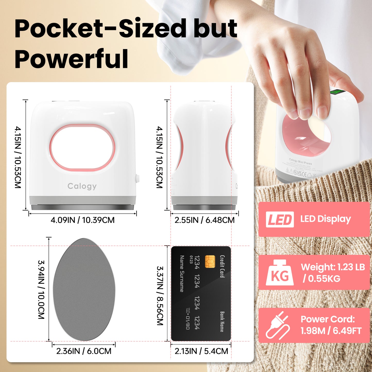 Calogy Super Mini Heat Press Machine, Fast Up to Max 410℉ in 3Mins & 4 Heating Setting with LED Display, Mini Iron for Crafting with Precision Tip, Easy for Small Objects Like Shoes, Hats (White Pink)