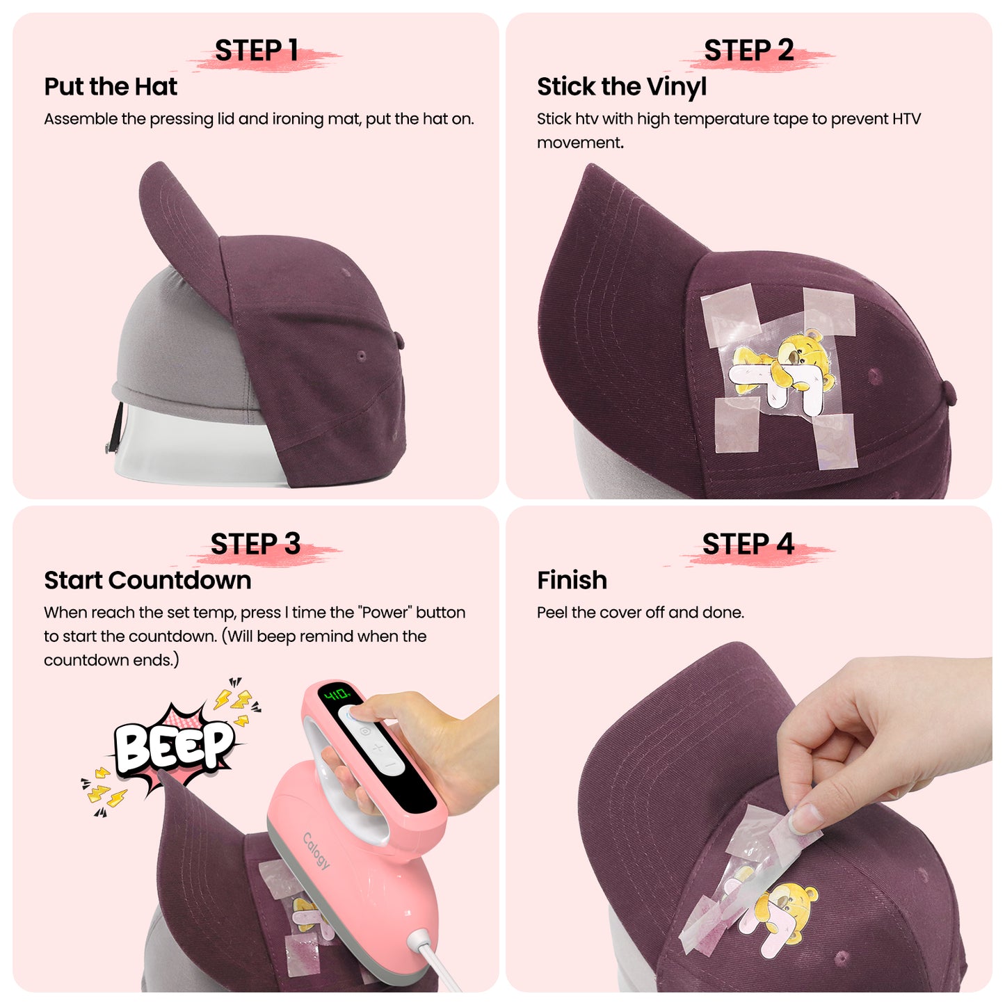 Calogy Hat Press Heat Machine for Caps, Mini Portable Hat Heat Press with Timer, Max 410℉,Precision Temp Control ±5℉, Fast & Evenly Heating 2.76*6.3in Curved Plate for 6 1/2-8 hat，21-26 Girth (Blue)